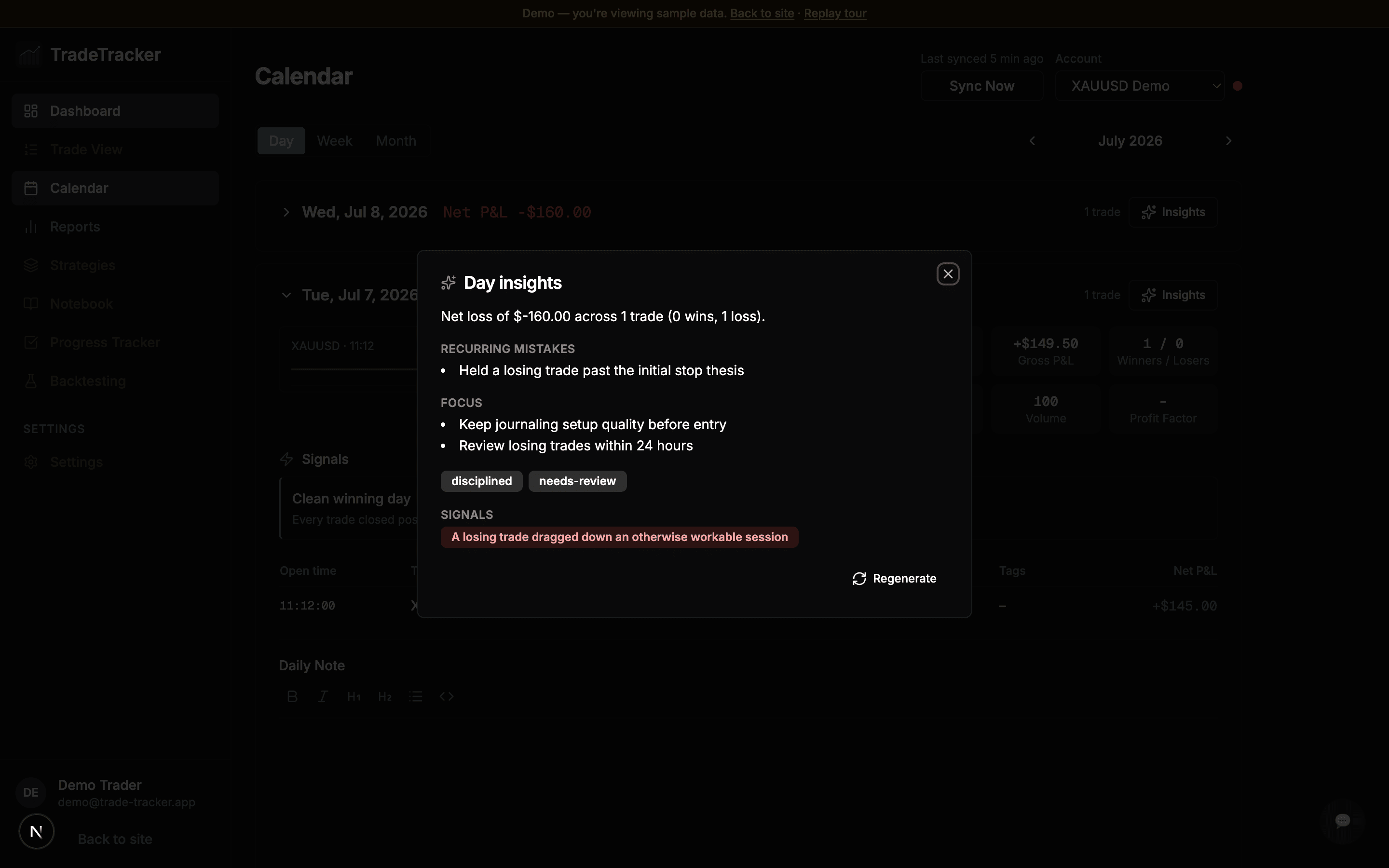 Automated insights and a performance review of recent trades